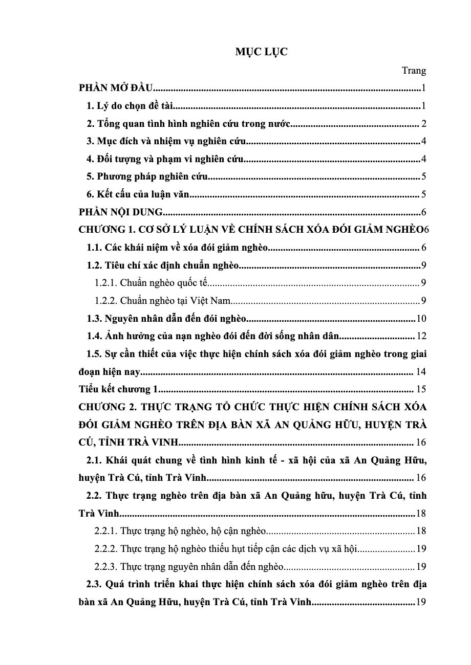 Thực hiện chính sách xóa đói giảm nghèo trên địa bàn xã An Quảng Hữu, huyện Trà Cú, tỉnh Trà Vinh hiện nay